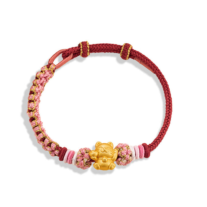Buddha Stones Ręcznie robione 999 Srebro Sterlingowe Fortune Cat Ingot Peach Blossom Luck Bransoletka z Czerwonej Linii - image 13