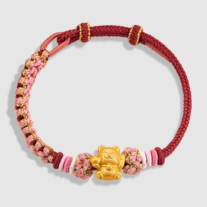 Buddha Stones Ręcznie robione 999 Srebro Sterlingowe Fortune Cat Ingot Peach Blossom Luck Bransoletka z Czerwonej Linii - image 12