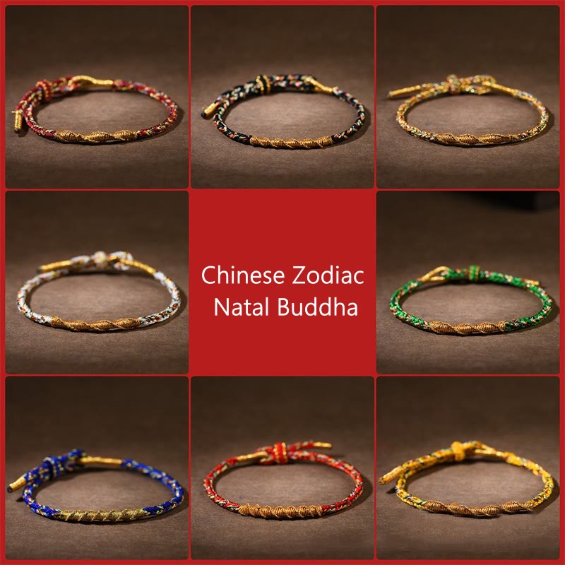 Buddha Stones Ręcznie robione Chińskie Zodiak Natal Budda Szczęście Siła Bransoletka z plecionej liny