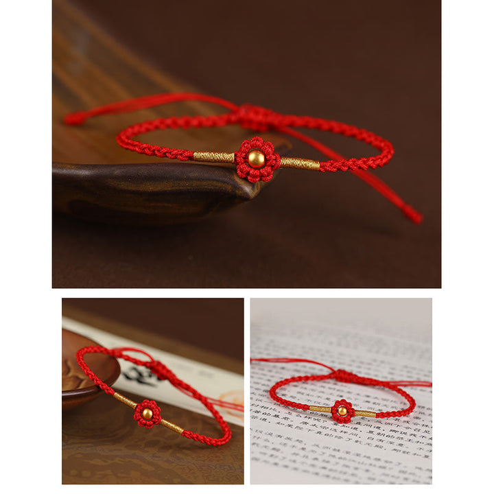 Buddha Stones 999 Złote Mini Koraliki Ręcznie Robione Kwiatowe Wzory Bransoletka Szczęścia Ochrona Liny - image 4