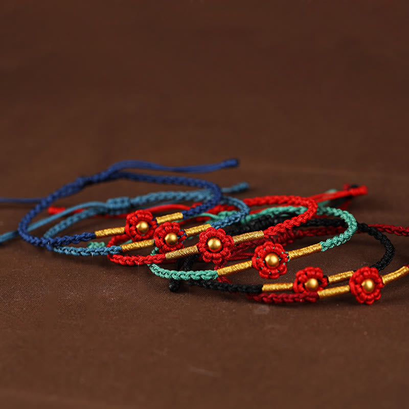 Buddha Stones 999 Złote Mini Koraliki Ręcznie Robione Kwiatowe Wzory Bransoletka Szczęścia Ochrona Liny - image 1