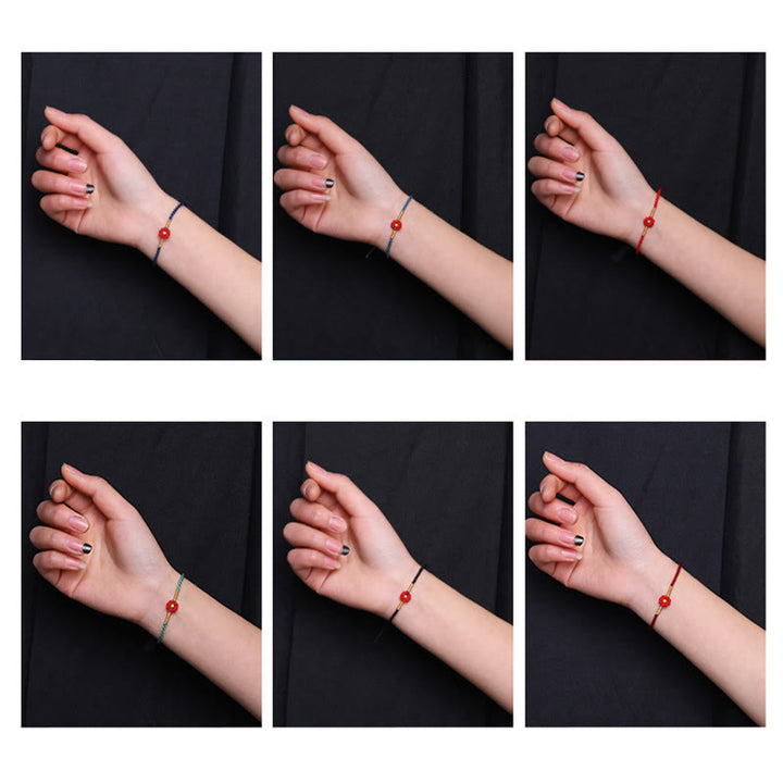 Buddha Stones 999 Złote Mini Koraliki Ręcznie Robione Kwiatowe Wzory Bransoletka Szczęścia Ochrona Liny - image 18