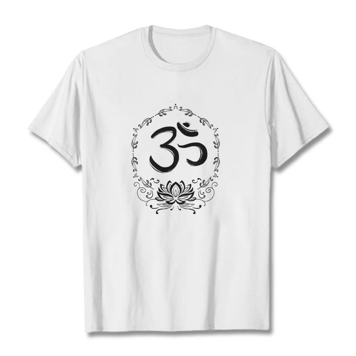 Koszulka z bawełny Buddha Stones OM Lotus Sketch - Biały - 2XL - image 8