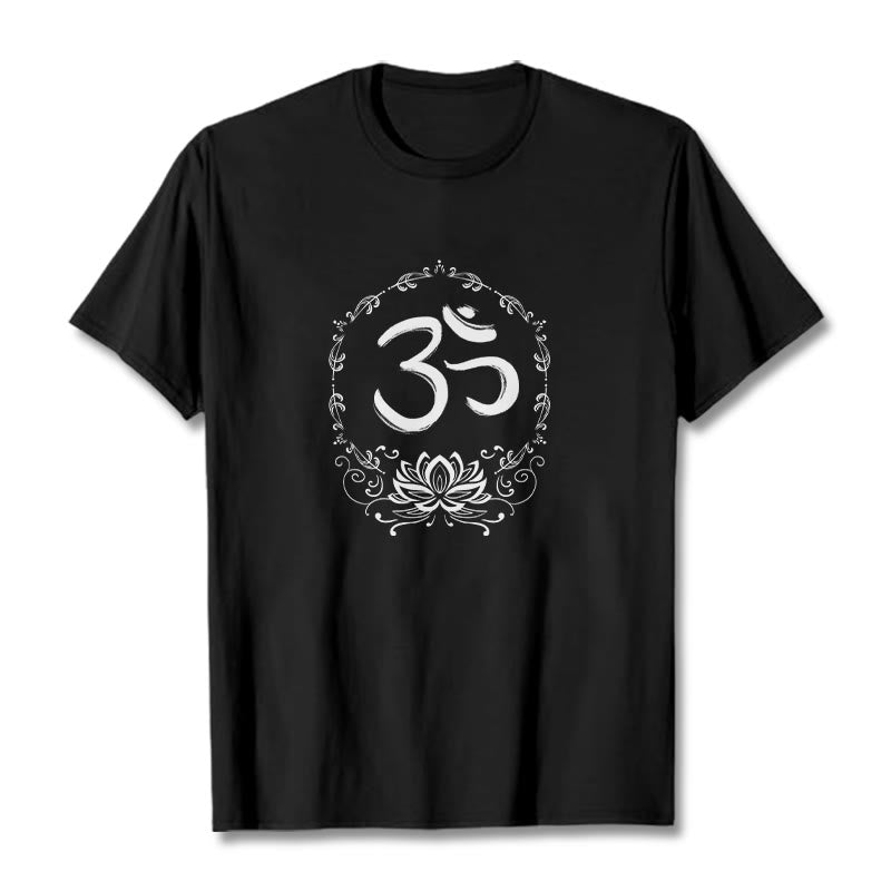 Koszulka z bawełny Buddha Stones OM Lotus Sketch - Czarny - 2XL - image 0