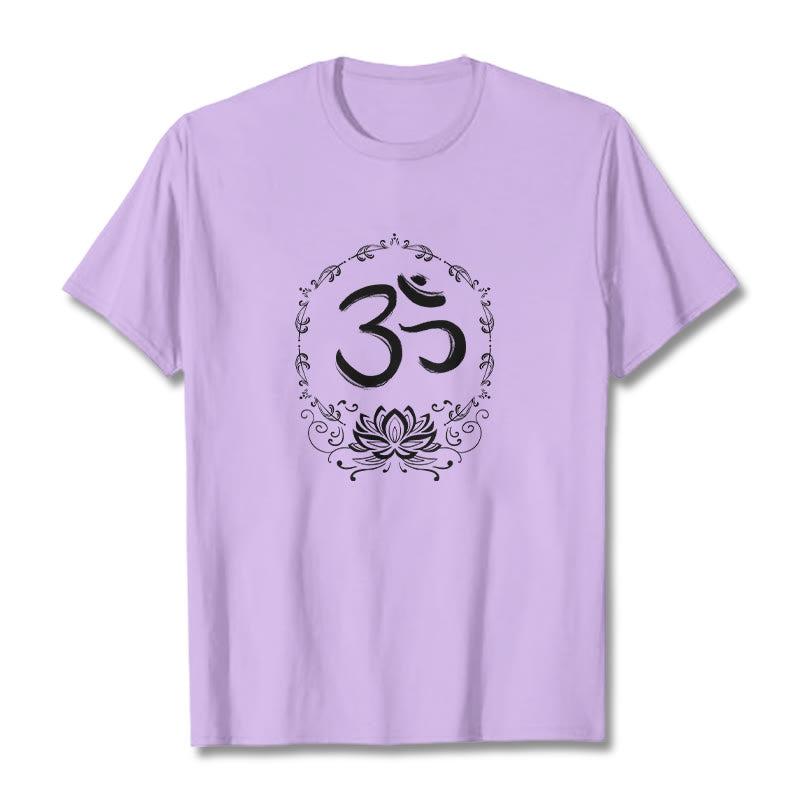 Koszulka z bawełny Buddha Stones OM Lotus Sketch - Śliwka - 2XL - image 17