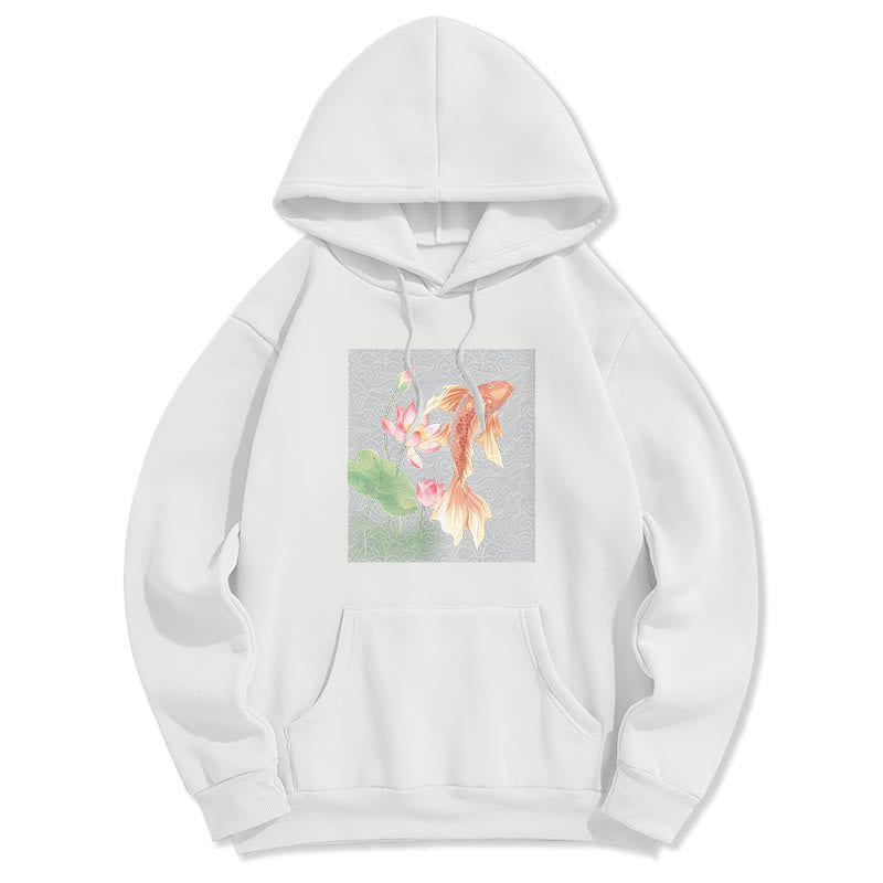 Bluza z kapturem Buddha Stones Koi Fish Lotus Design z podszewką z polaru - Biały - 2XL - image 13