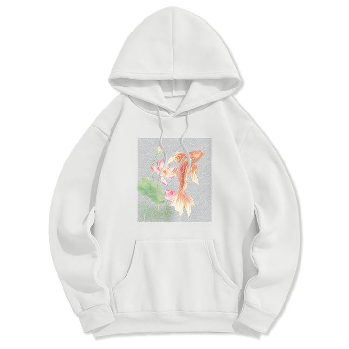 Bluza z kapturem Buddha Stones Koi Fish Lotus Design z podszewką z polaru - Biały - 2XL - image 13