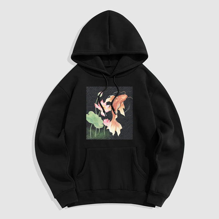 Bluza z kapturem Buddha Stones Koi Fish Lotus Design z podszewką z polaru - Czarny - 2XL - image 17