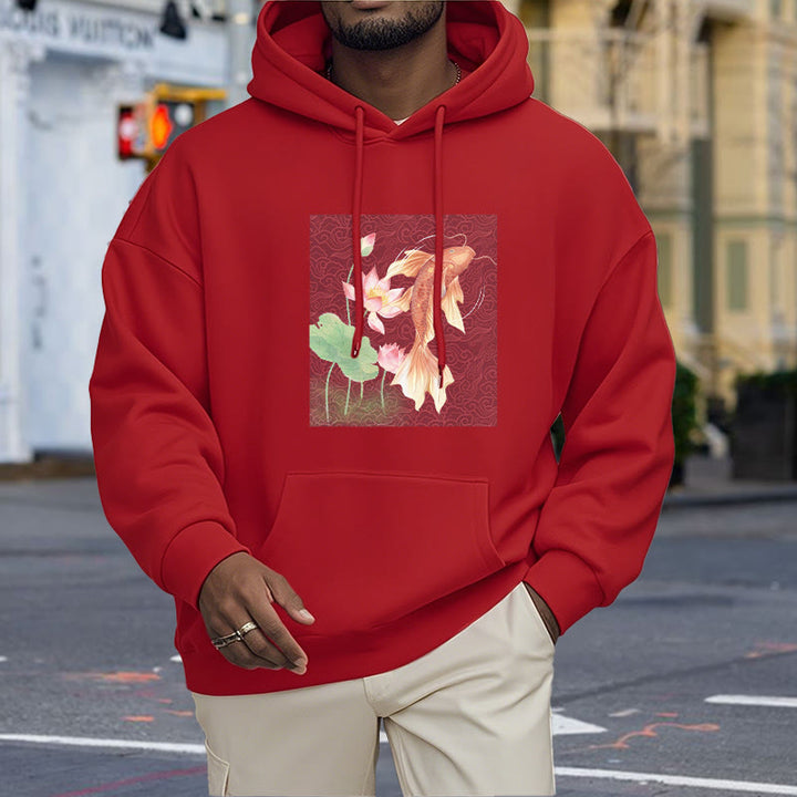 Bluza z kapturem Buddha Stones Koi Fish Lotus Design z podszewką z polaru - image 10