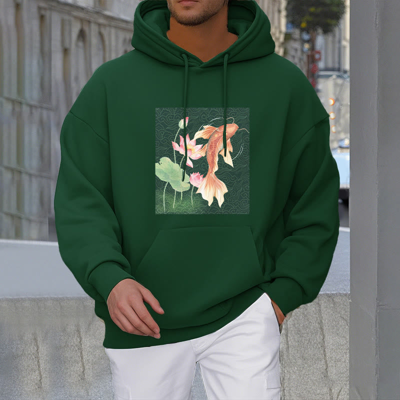 Bluza z kapturem Buddha Stones Koi Fish Lotus Design z podszewką z polaru - image 1