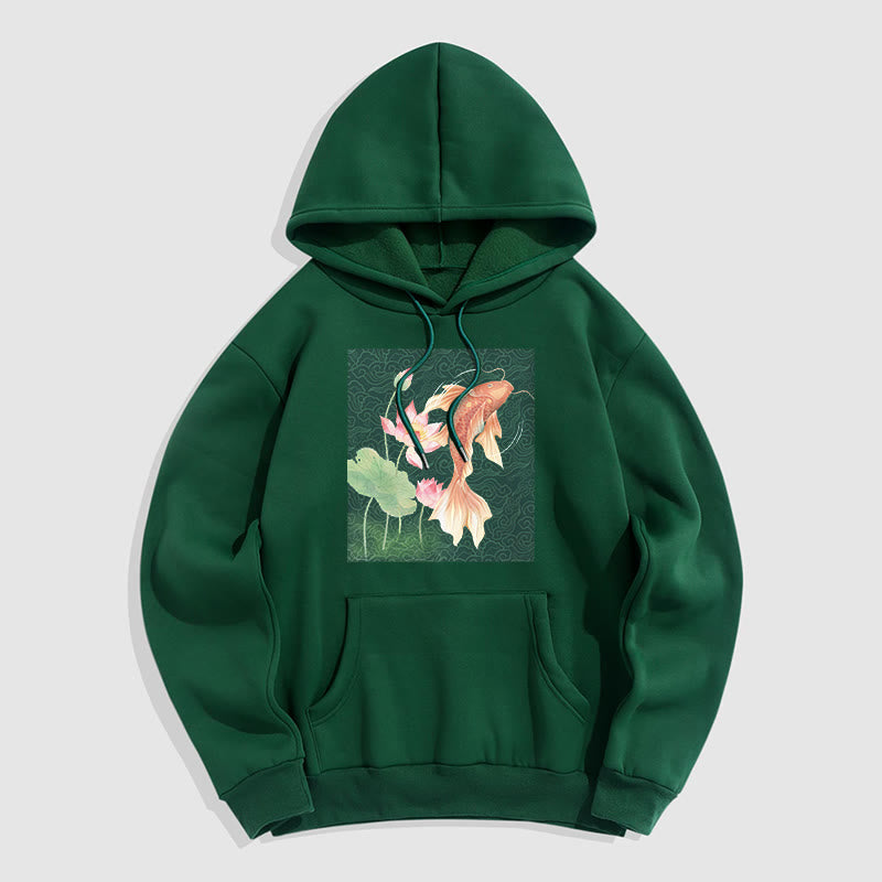 Bluza z kapturem Buddha Stones Koi Fish Lotus Design z podszewką z polaru - ForestGreen - 2XL - image 0
