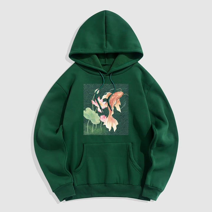 Bluza z kapturem Buddha Stones Koi Fish Lotus Design z podszewką z polaru - ForestGreen - 2XL - image 0