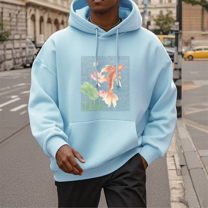 Bluza z kapturem Buddha Stones Koi Fish Lotus Design z podszewką z polaru - image 30