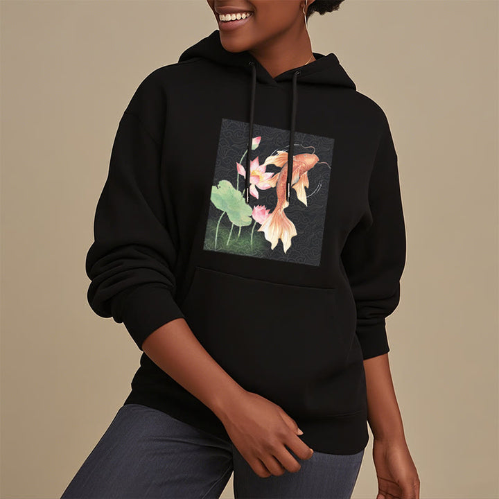 Bluza z kapturem Buddha Stones Koi Fish Lotus Design z podszewką z polaru - image 19