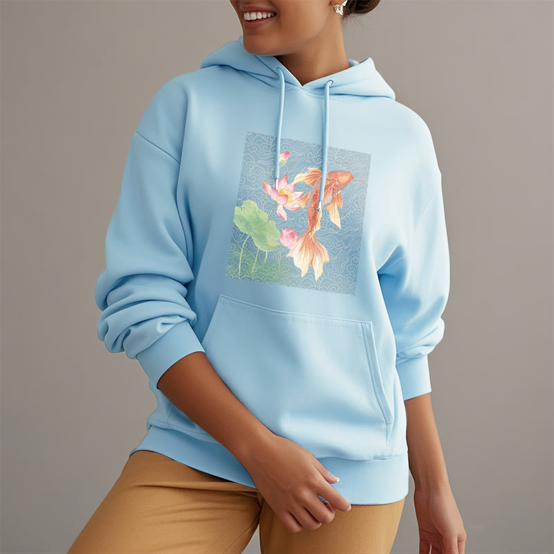 Bluza z kapturem Buddha Stones Koi Fish Lotus Design z podszewką z polaru - image 31