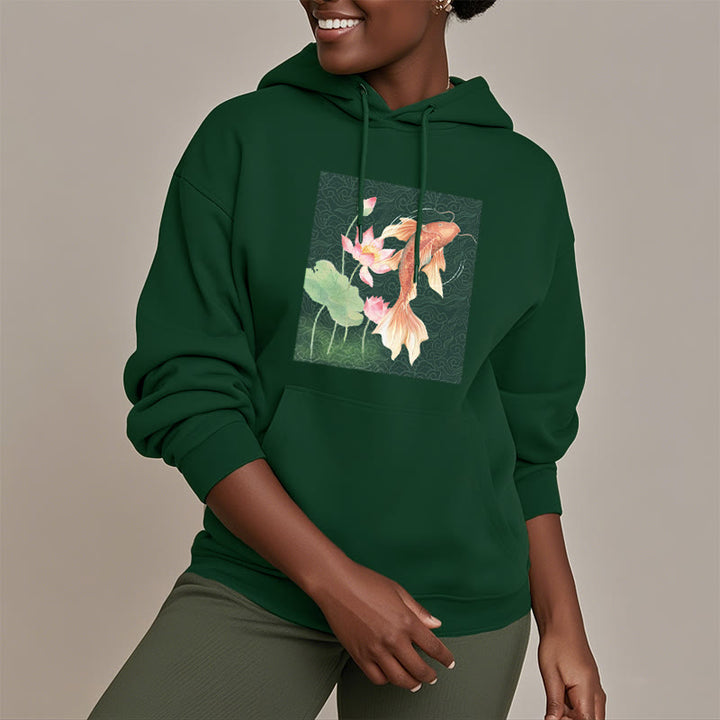 Bluza z kapturem Buddha Stones Koi Fish Lotus Design z podszewką z polaru - image 2