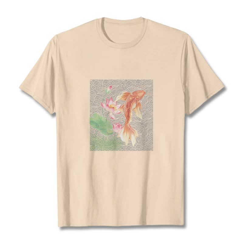 Buddha Stones Koi Ryba Lotos Kombinacja Bawełniana Koszulka T-shirt - For - 2XL - image 12