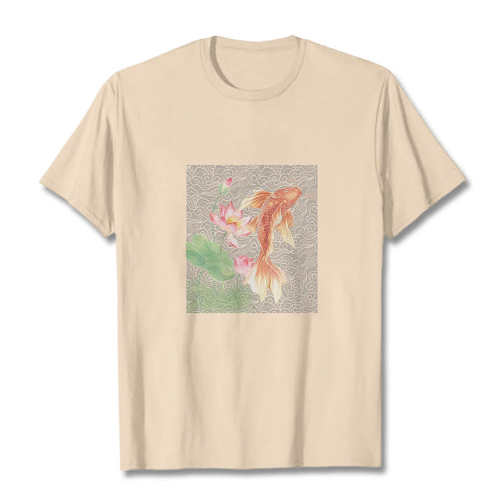 Buddha Stones Koi Ryba Lotos Kombinacja Bawełniana Koszulka T-shirt - For - 2XL - image 12