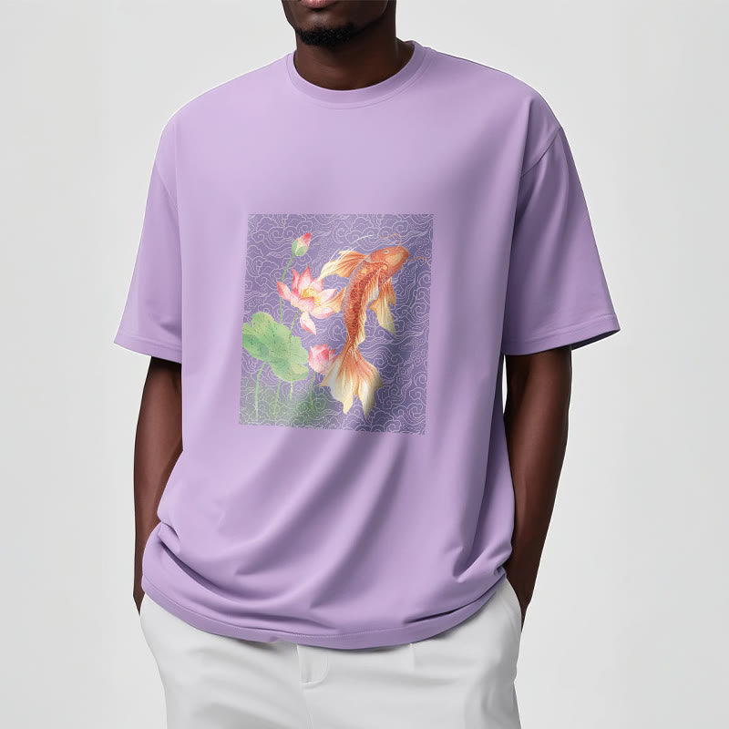 Buddha Stones Koi Ryba Lotos Kombinacja Bawełniana Koszulka T-shirt - image 17