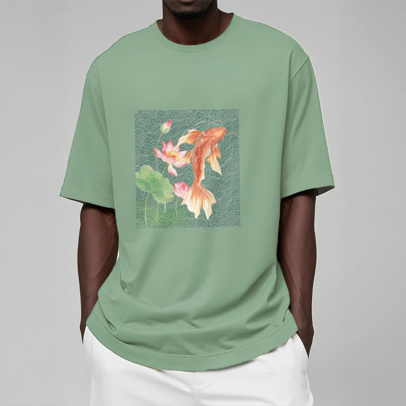 Buddha Stones Koi Ryba Lotos Kombinacja Bawełniana Koszulka T-shirt - image 15