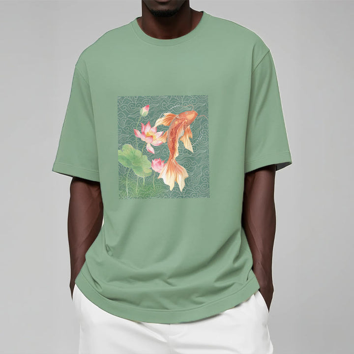 Buddha Stones Koi Ryba Lotos Kombinacja Bawełniana Koszulka T-shirt - image 15