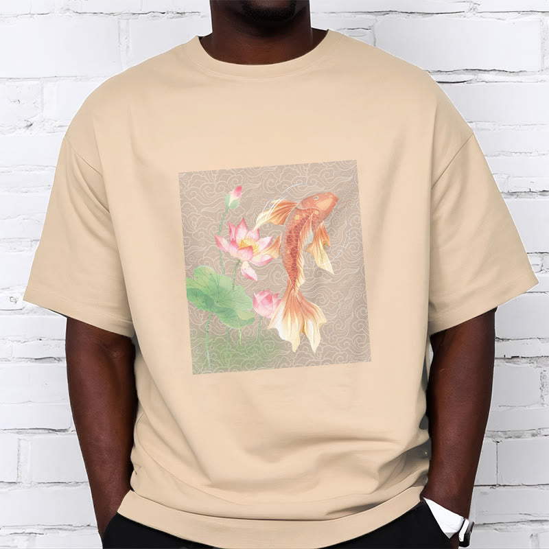 Buddha Stones Koi Ryba Lotos Kombinacja Bawełniana Koszulka T-shirt - image 14