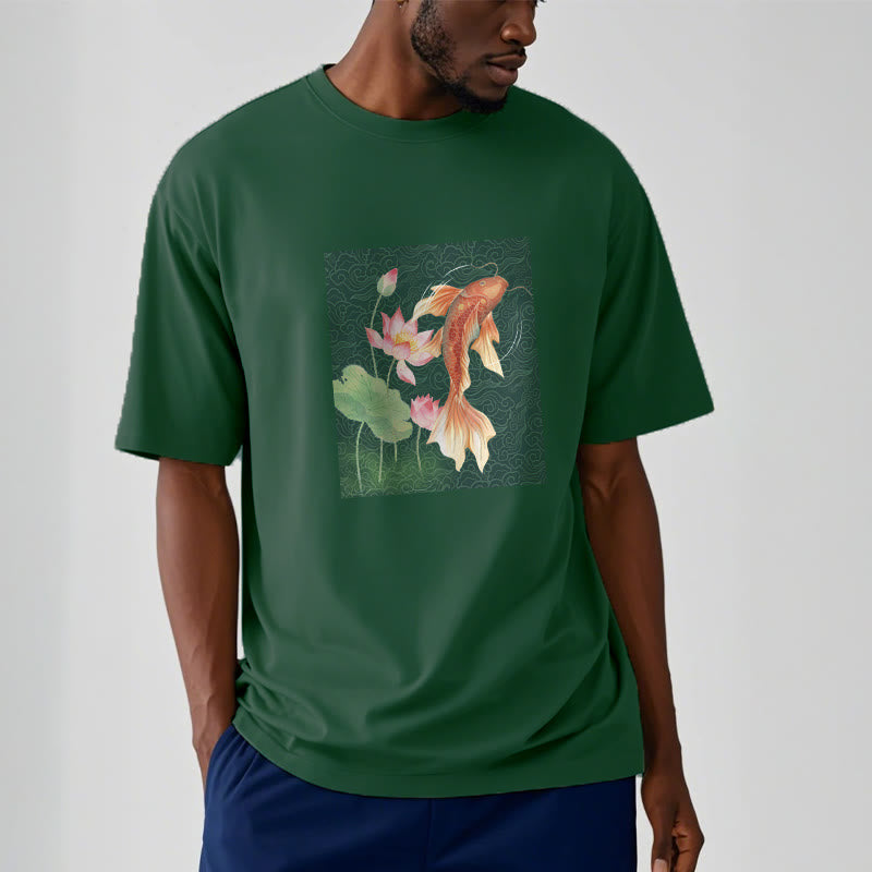 Buddha Stones Koi Ryba Lotos Kombinacja Bawełniana Koszulka T-shirt - image 10