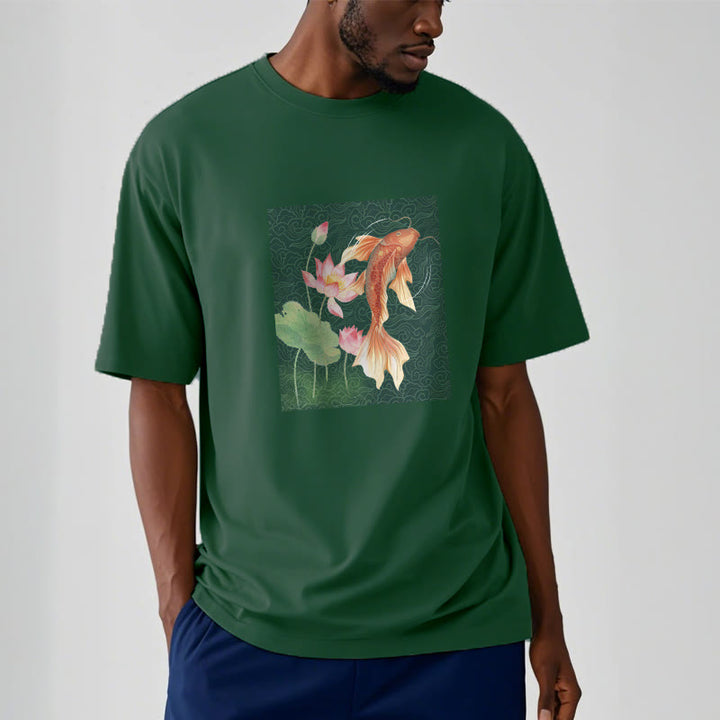 Buddha Stones Koi Ryba Lotos Kombinacja Bawełniana Koszulka T-shirt - image 10