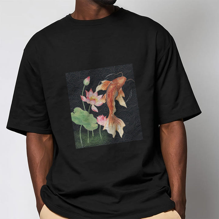 Buddha Stones Koi Ryba Lotos Kombinacja Bawełniana Koszulka T-shirt - image 8
