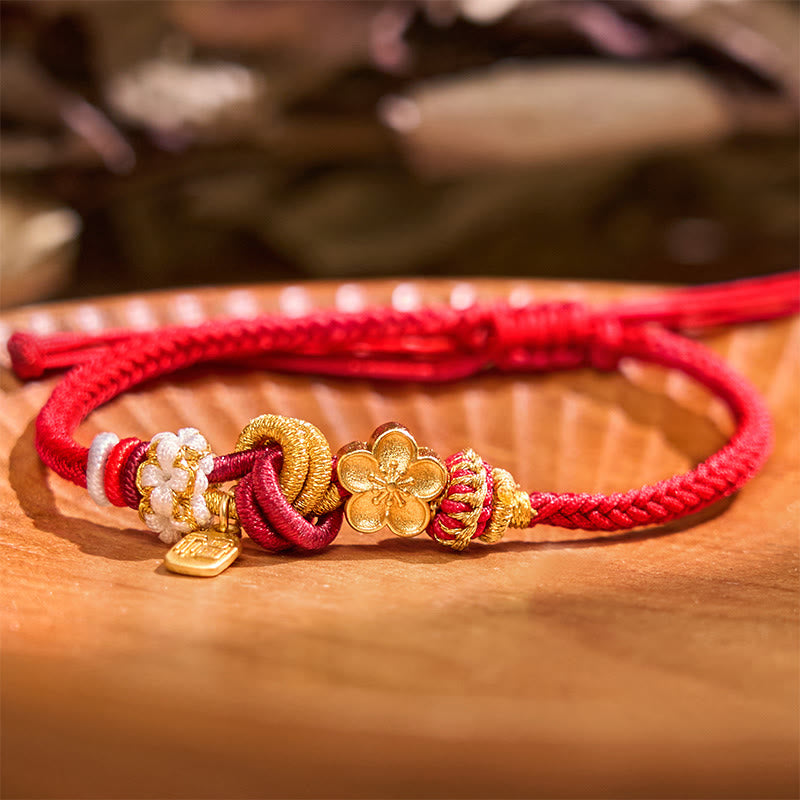 Bransoletka z czerwonego sznurka z zawieszką szczęścia i Buddha Stones Peach Blossom