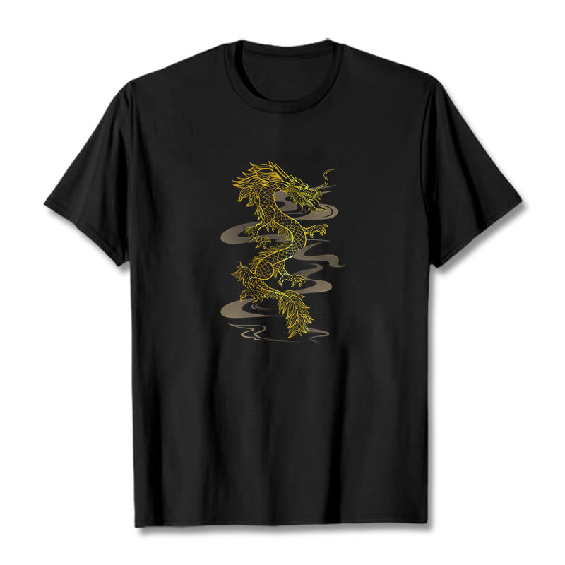 Koszulka z bawełny Buddha Stones Golden Dragon - Czarny - 2XL - image 0