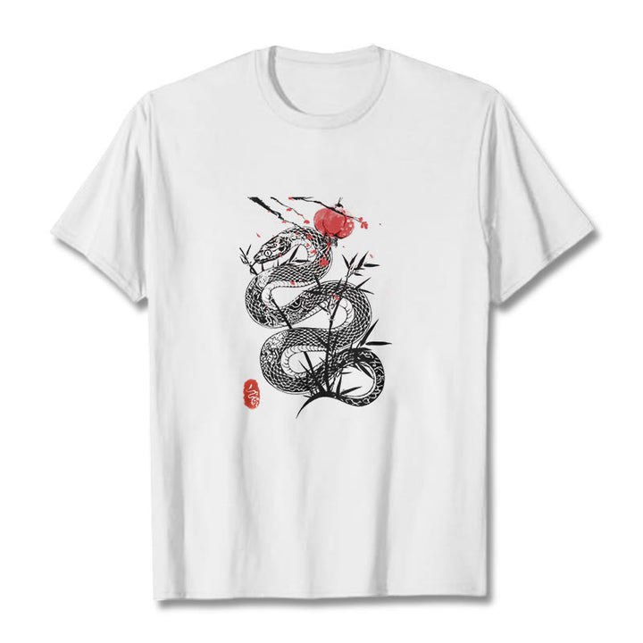Koszulka z nadrukiem Buddha Stones Latarnia Bambus Liście Wąż Wzór Bawełna T-shirt - image 7