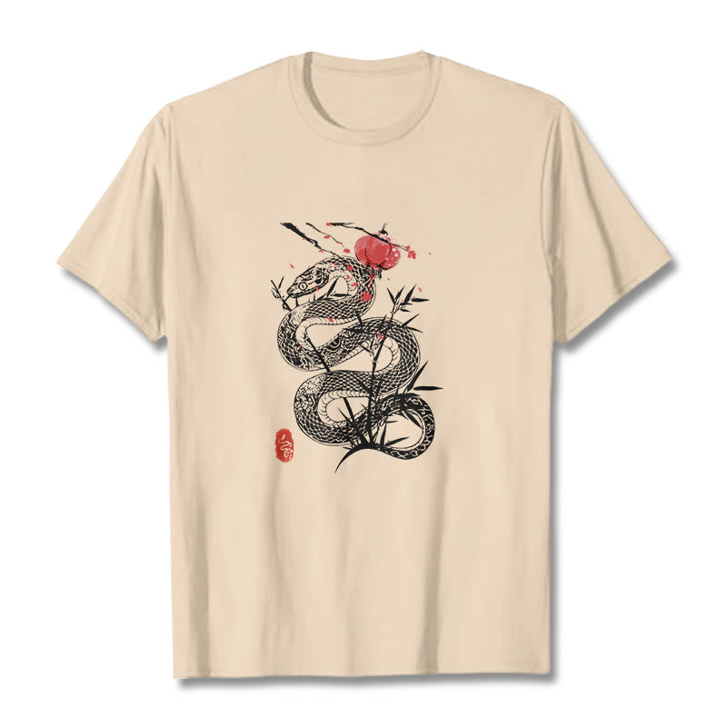 Koszulka z nadrukiem Buddha Stones Latarnia Bambus Liście Wąż Wzór Bawełna T-shirt - For - 2XL - image 12