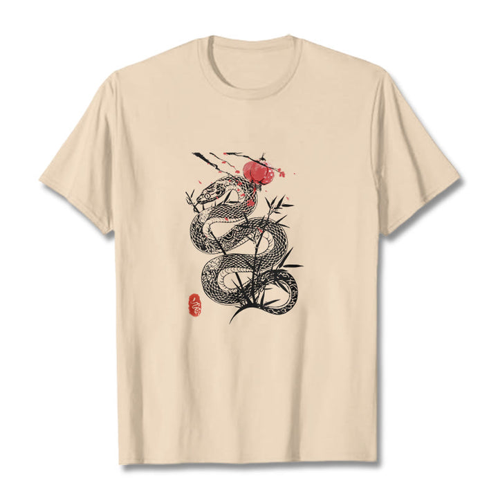 Koszulka z nadrukiem Buddha Stones Latarnia Bambus Liście Wąż Wzór Bawełna T-shirt - For - 2XL - image 12
