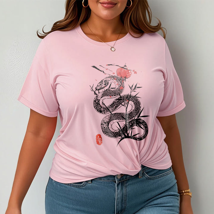 Koszulka z nadrukiem Buddha Stones Latarnia Bambus Liście Wąż Wzór Bawełna T-shirt - image 19