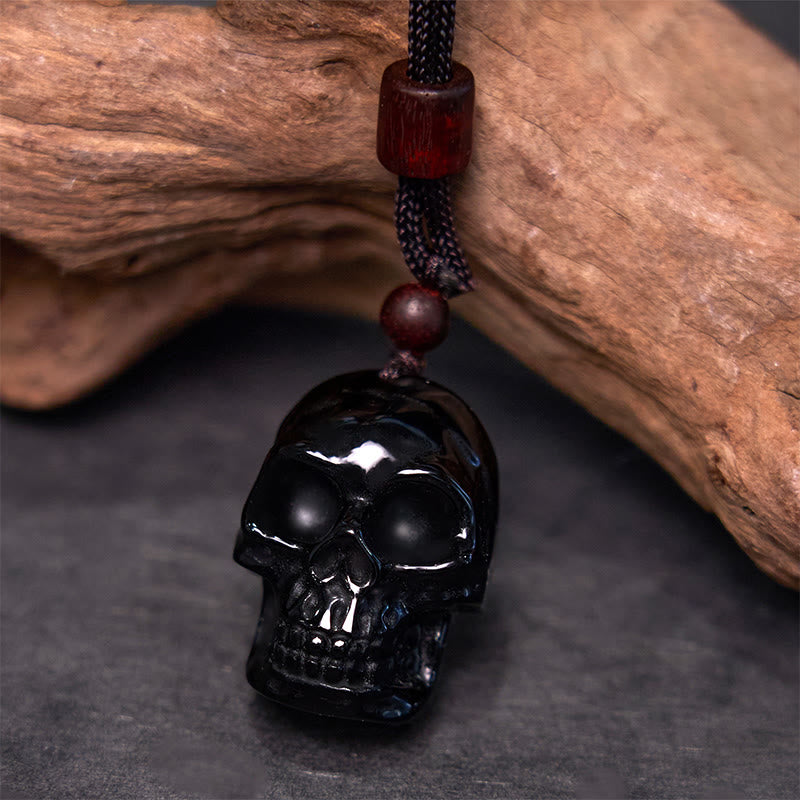 Buddha Stones Czarny Obsydian Sznurek Szmashana Szkielet Spełnienie Naszyjnik Wisiorek