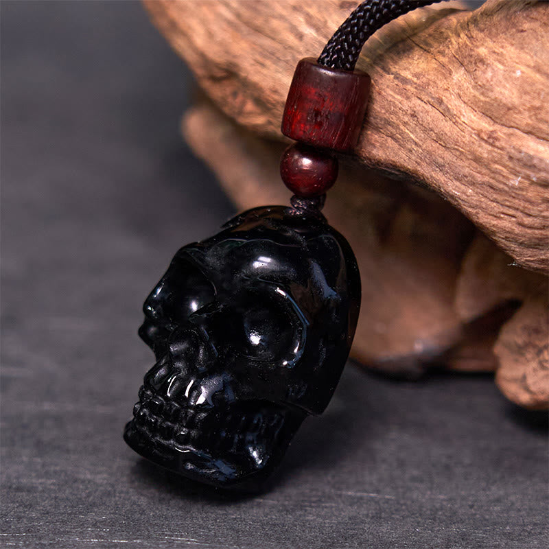 Buddha Stones Czarny Obsydian Sznurek Szmashana Szkielet Spełnienie Naszyjnik Wisiorek