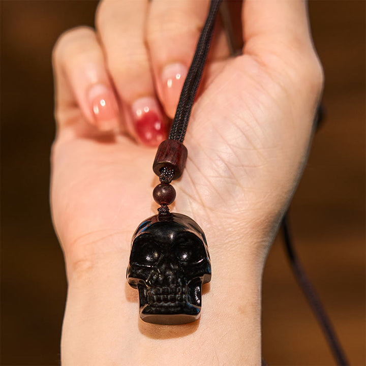 Buddha Stones Czarny Obsydian Sznurek Szmashana Szkielet Spełnienie Naszyjnik Wisiorek