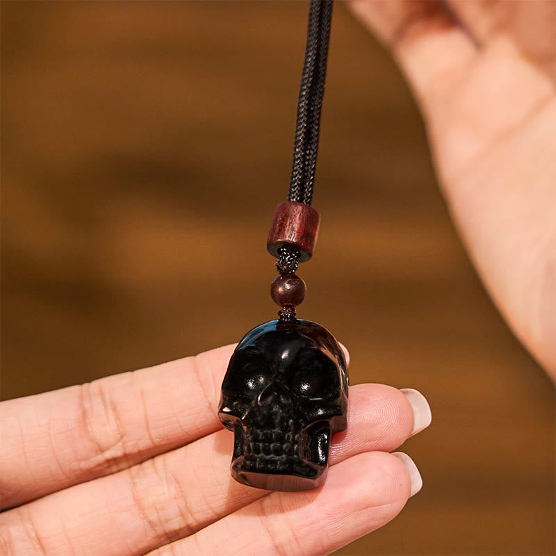 Buddha Stones Czarny Obsydian Sznurek Szmashana Szkielet Spełnienie Naszyjnik Wisiorek