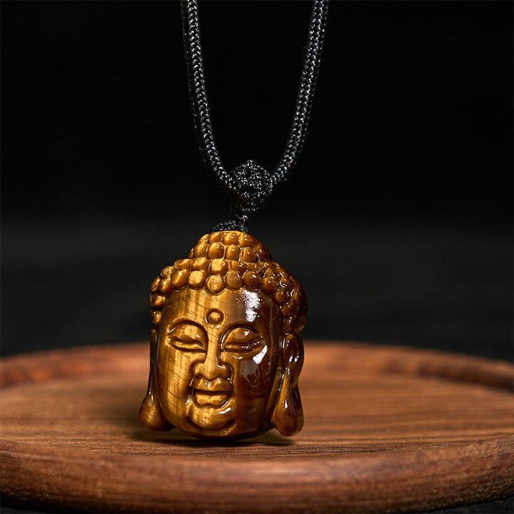 Buddha Stones Tygrysie Oko Sznurek Głowa Buddy Odwaga Naszyjnik Wisiorek - image 3