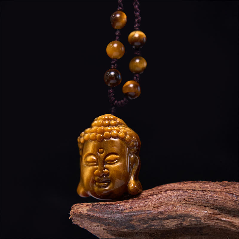 Buddha Stones Tygrysie Oko Sznurek Głowa Buddy Odwaga Naszyjnik Wisiorek - image 11