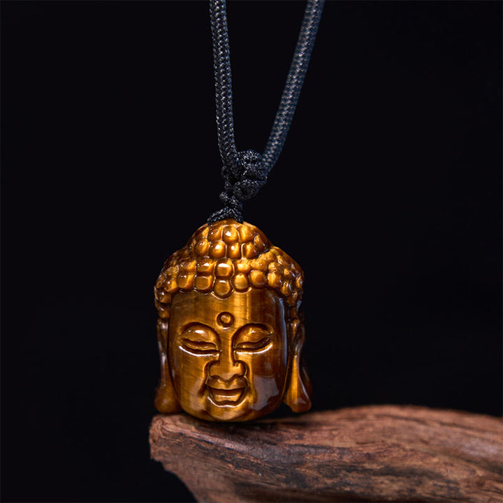 Buddha Stones Tygrysie Oko Sznurek Głowa Buddy Odwaga Naszyjnik Wisiorek - image 2