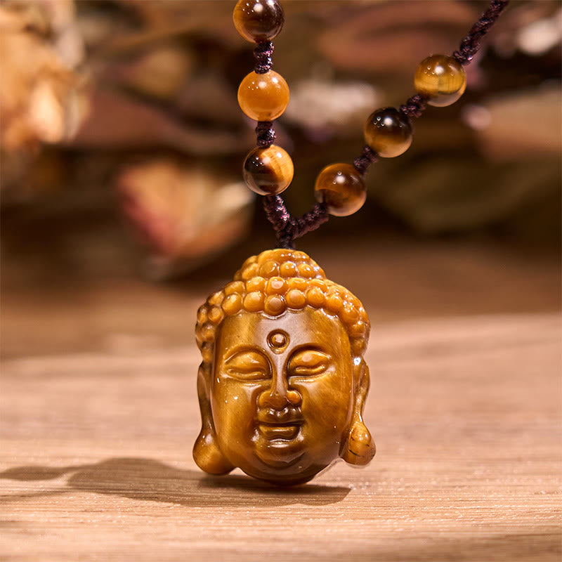 Buddha Stones Tygrysie Oko Sznurek Głowa Buddy Odwaga Naszyjnik Wisiorek - image 13