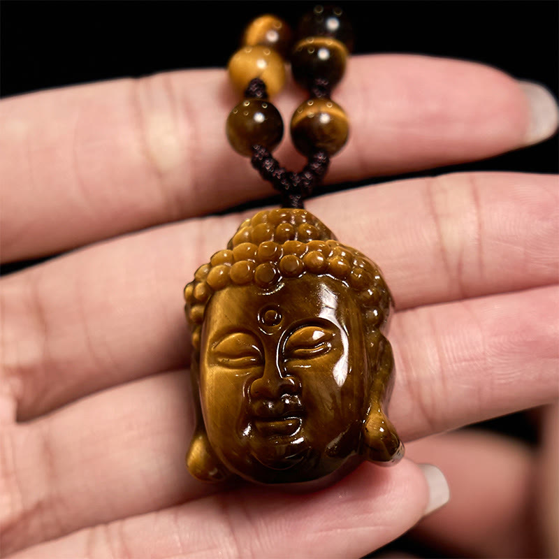Buddha Stones Tygrysie Oko Sznurek Głowa Buddy Odwaga Naszyjnik Wisiorek - image 15