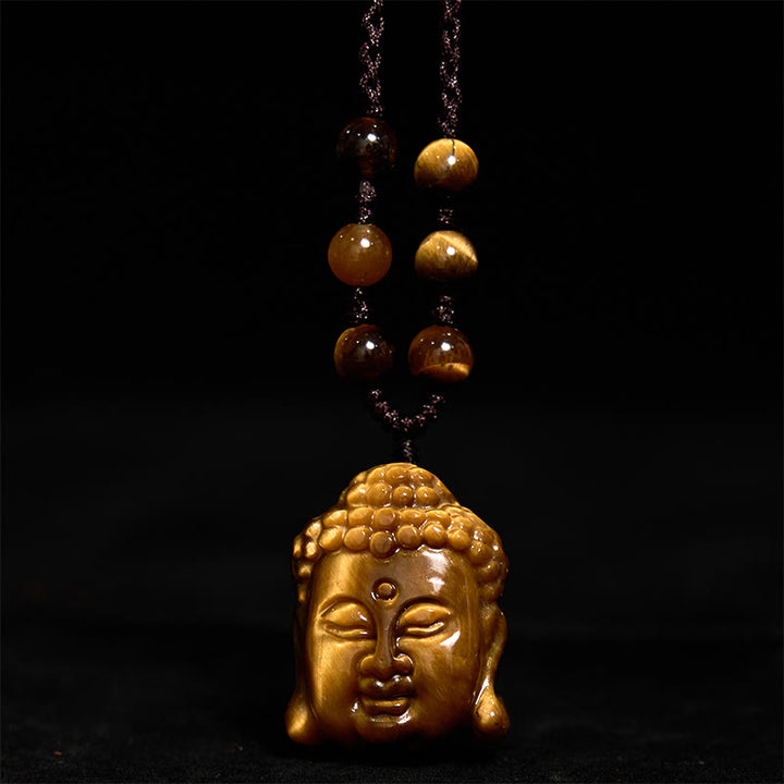 Buddha Stones Tygrysie Oko Sznurek Głowa Buddy Odwaga Naszyjnik Wisiorek - image 16