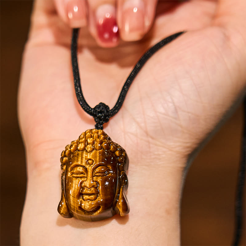 Buddha Stones Tygrysie Oko Sznurek Głowa Buddy Odwaga Naszyjnik Wisiorek - image 5