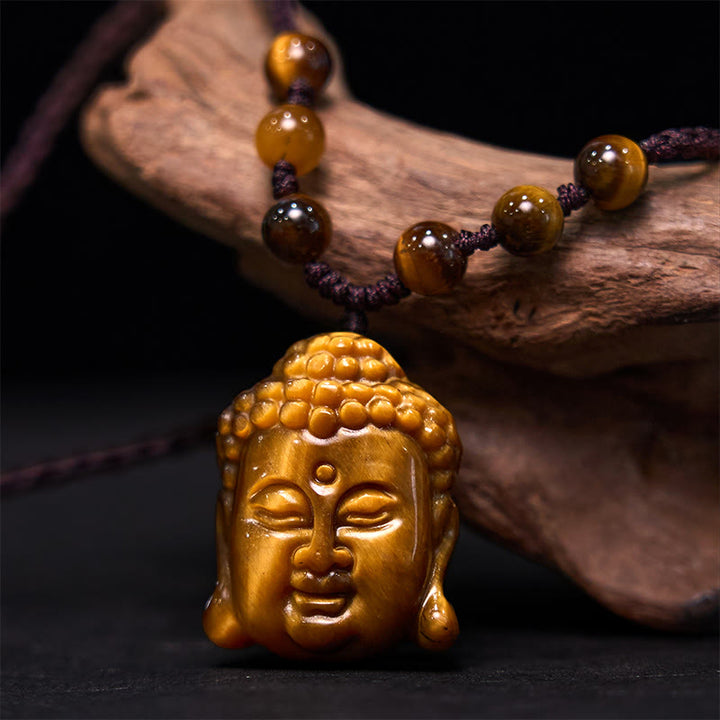 Buddha Stones Tygrysie Oko Sznurek Głowa Buddy Odwaga Naszyjnik Wisiorek - image 12