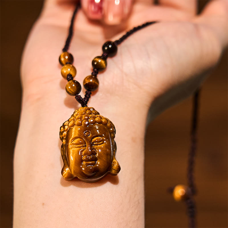 Buddha Stones Tygrysie Oko Sznurek Głowa Buddy Odwaga Naszyjnik Wisiorek - image 14