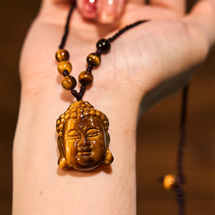Buddha Stones Tygrysie Oko Sznurek Głowa Buddy Odwaga Naszyjnik Wisiorek - image 14
