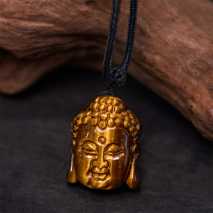 Buddha Stones Tygrysie Oko Sznurek Głowa Buddy Odwaga Naszyjnik Wisiorek - image 6